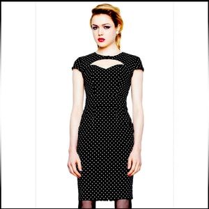 Hell Bunny Sandy Pencil Pinup Style Rockabilly Polkadot Dress M-L
